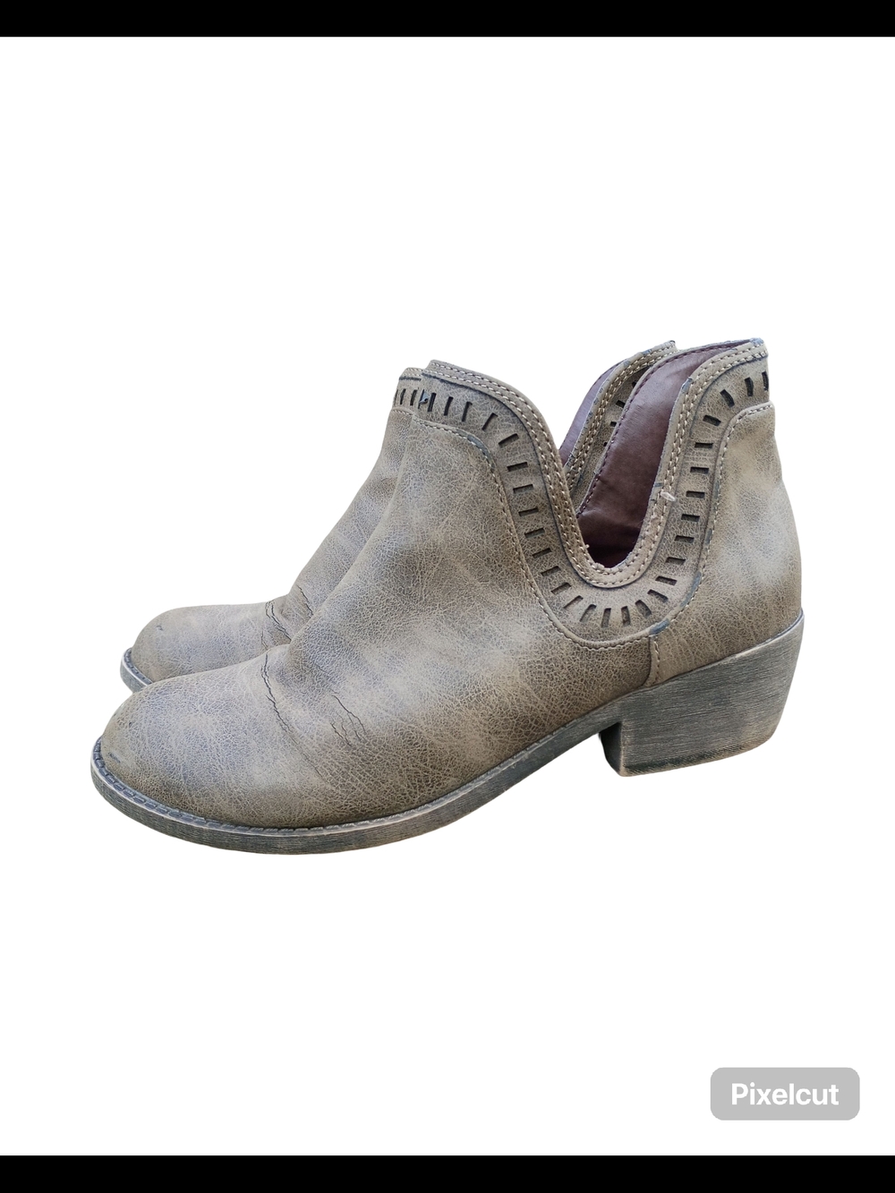 pop Taupe Distressed Cutout Ankle Booties Women's Size 8
